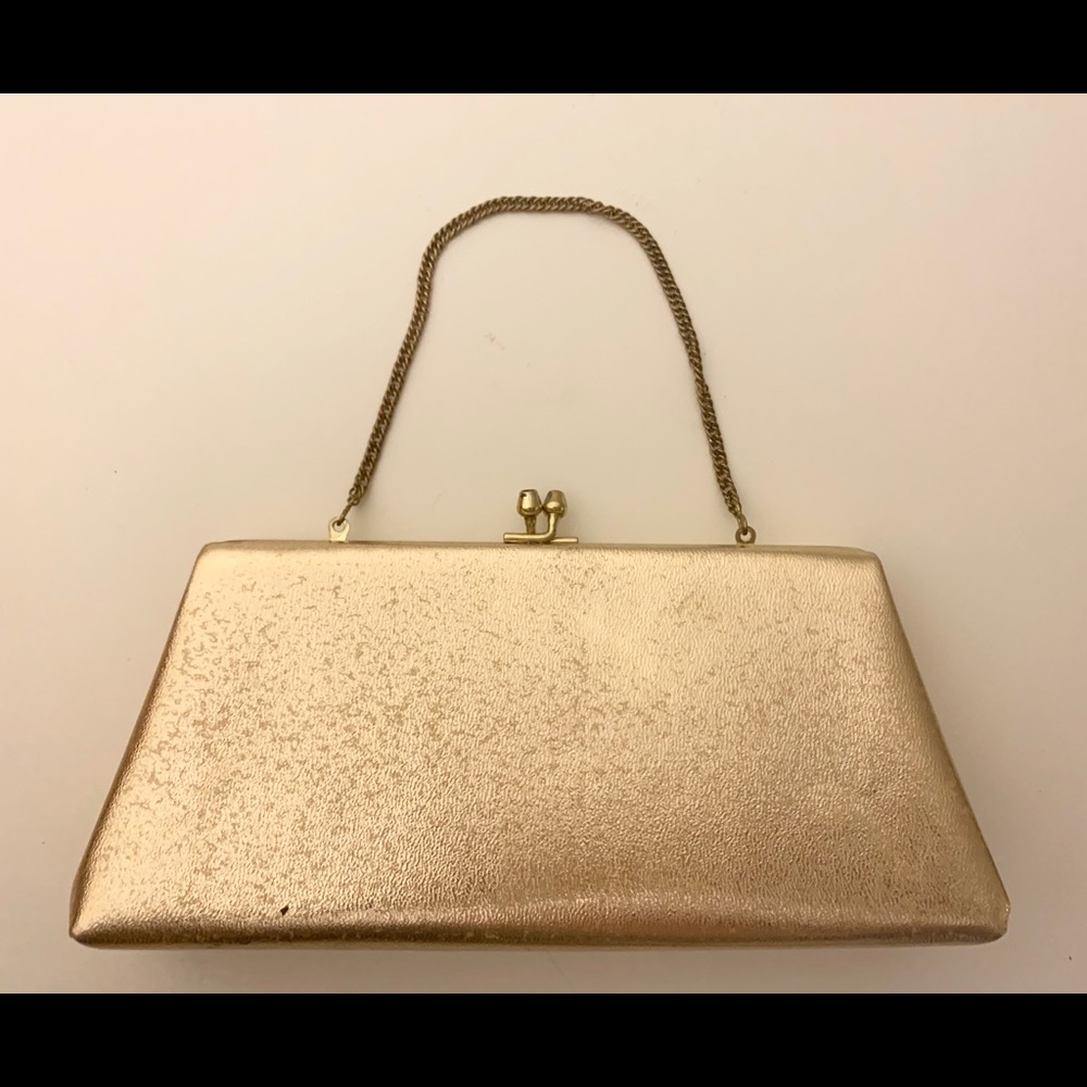 Vintage 1950’s gold lamé clutch handbag